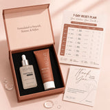 Blue Jay skincare set with serum and cream in a box on a pink background